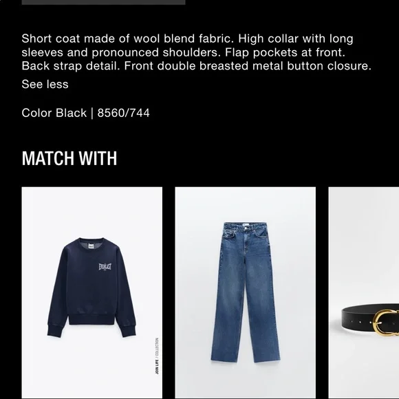 Zara gold buttons wool Italian mantengo wool black coat - Picture 9 of 11